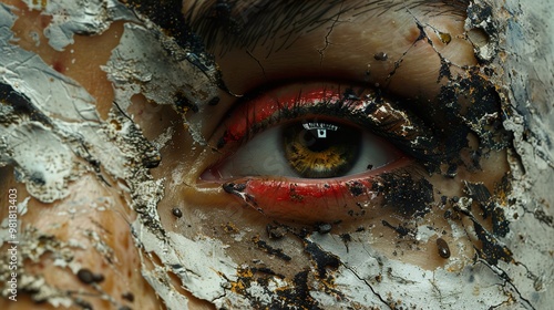 Close Up of a Human Eye with Cracked Skin and Dramatic Makeup