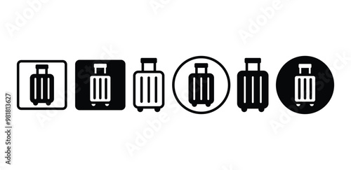 set of travel luggage bag vacation holiday icon symbol vector design simple black white color flat illustration