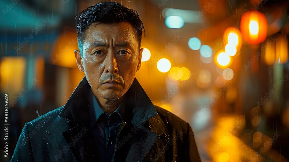 Man in the Rain: A Moody Portrait in the City Man in the Rain: A Moody Portrait in the City