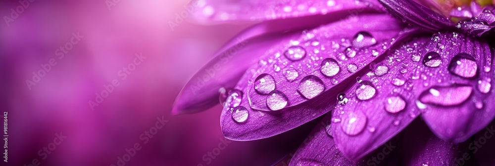 Φωτογραφία A close-up shot of a purple flower petal with dew drops, symbolizing nature's beauty, fragility, freshness, purity, and rebirth