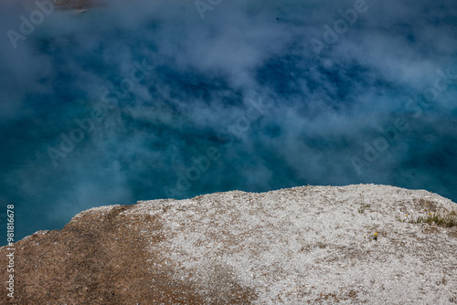 Close up overview photo of the Excelsior Geyser crater located at the mid way basin in Yellowstone national park Wyoming 