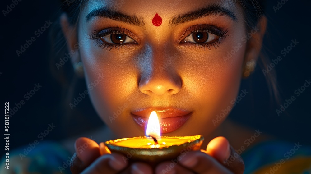 Woman Holding Lit Diya Candle Diwali Festival Indian Culture Hindu Religion Woman Holding Lit Diya Candle Diwali Festival Indian Culture Hindu Religion