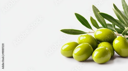 Wallpaper Mural A close-up of plump, green olives with leaves, perfect for a Mediterranean or Italian meal, representing freshness, flavor, health, and nature. Torontodigital.ca