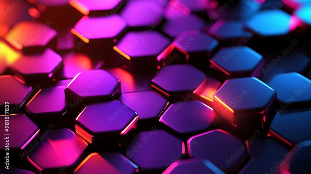 Abstract Hexagon Pattern with Neon Lighting Abstract Hexagon Pattern with Neon Lighting