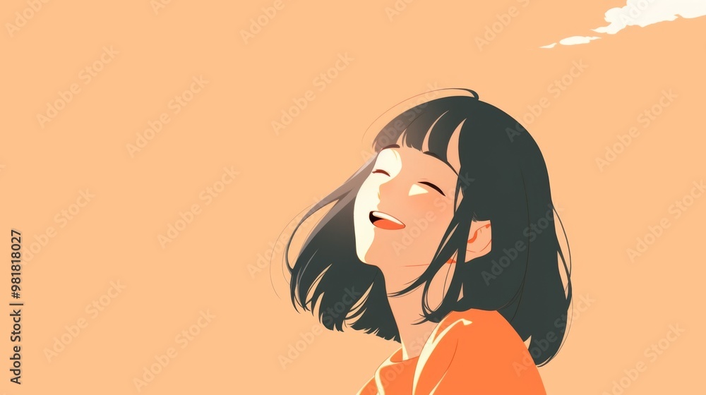 Cheerful anime girl enjoying a sunny day in a minimalist style, featuring a bright and joyful atmosphere with ample copy space for your creative needs. Cheerful anime girl enjoying a sunny day in a minimalist style, featuring a bright and joyful atmosphere with ample copy space for your creative needs.