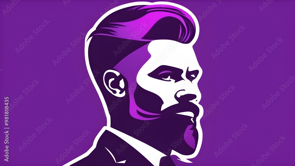 This purple gradient silhouette of a stylish man sporting a new haircut is perfect for branding a barbershop. This purple gradient silhouette of a stylish man sporting a new haircut is perfect for branding a barbershop.