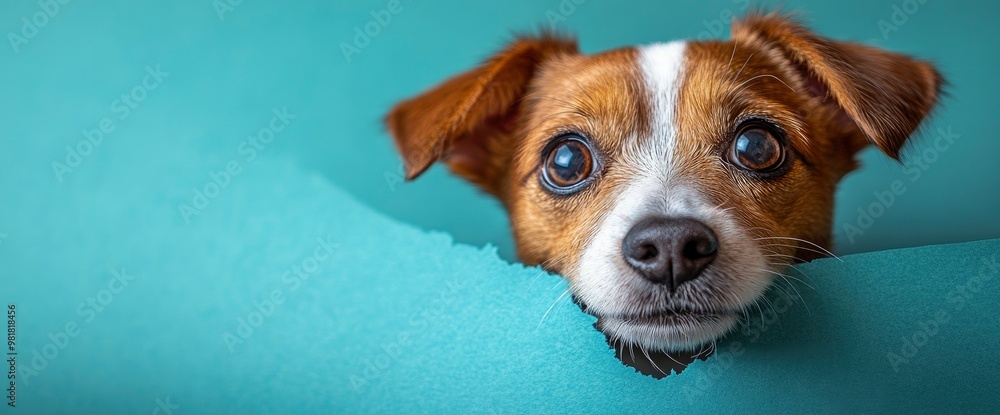 Curious Dog Peeking Through Torn Paper Curious Dog Peeking Through Torn Paper