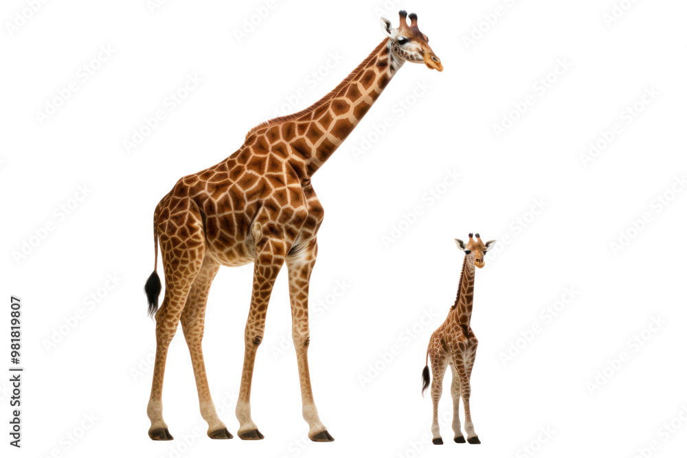 Obraz premium A full-body shot of a giraffe standing tall, highlighting its long legs and neck isolated on white background