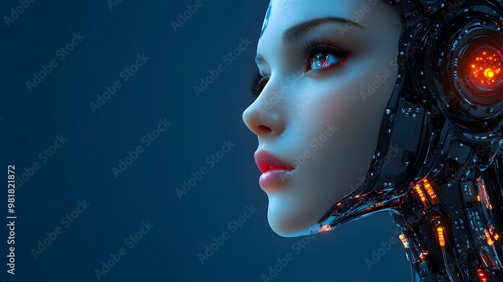 Beautiful robot with stylish modern female human makeup Beautiful robot with stylish modern female human makeup