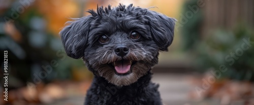 Happy Black Dog with Tongue Out