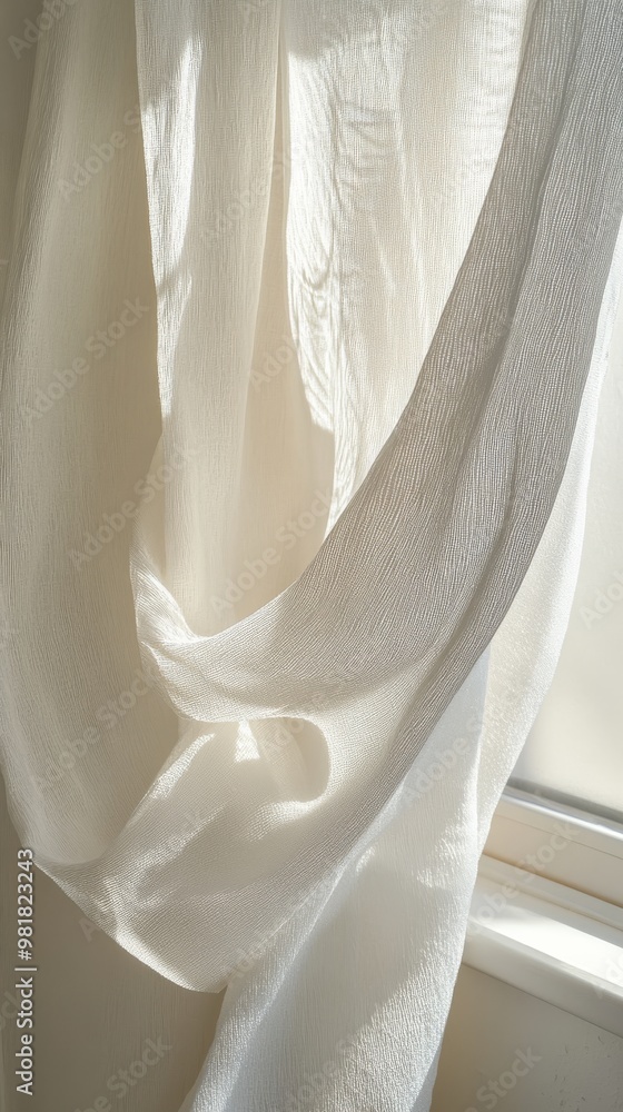 Sheer white curtain with sunlight and shadow Sheer white curtain with sunlight and shadow