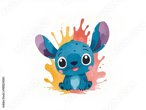 Watercolor Stitch Splash, Stitch Floral and Butterflies Watercolor Splash, Clipart Images, Graphics and Artwork, Stitch Summer Aesthetic, PNG Cute Birthday Images, white background