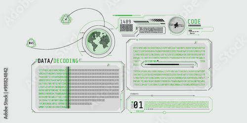 Futuristic HUD design of satellite data decoding program.