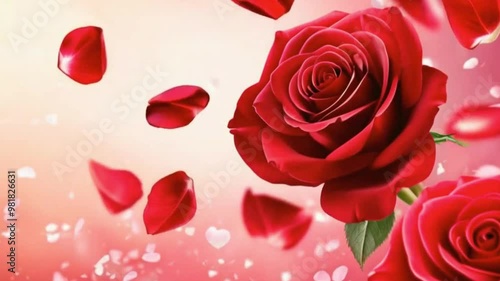 Wallpaper Mural Romantic Rose Petals.  Red Roses With Floral Background for Special Occasions Torontodigital.ca