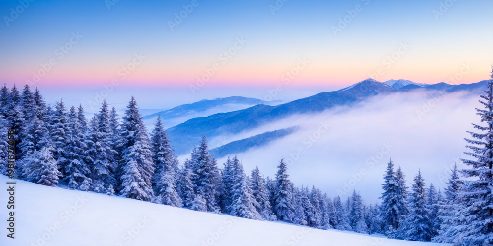 Snow-Covered Mountain Peak at Sunrise. Snow-Covered Mountain Peak at Sunrise.