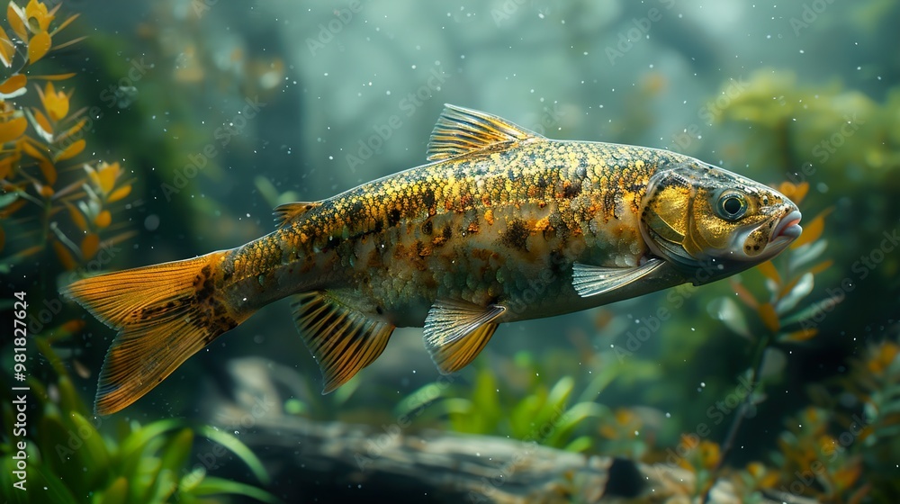 Stunning Close-up of a Fish Swimming in a Lush Underwater Environment Stunning Close-up of a Fish Swimming in a Lush Underwater Environment