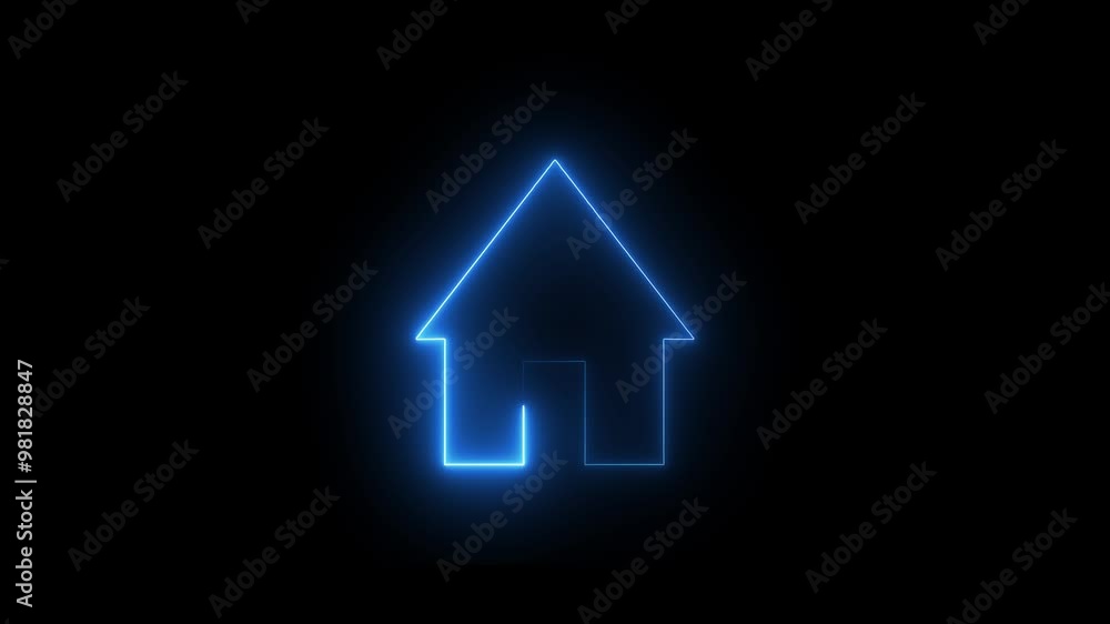 Neon line home icon. Neon glowing House, home or building animation . Neon line home icon. Neon glowing House, home or building animation .