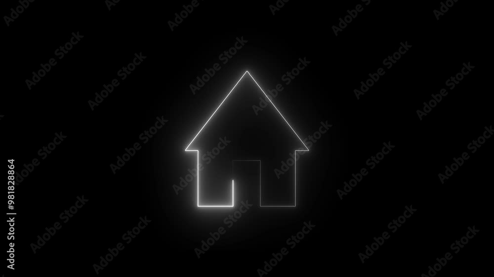 Neon line home icon. Neon glowing House, home or building animation . Neon line home icon. Neon glowing House, home or building animation .
