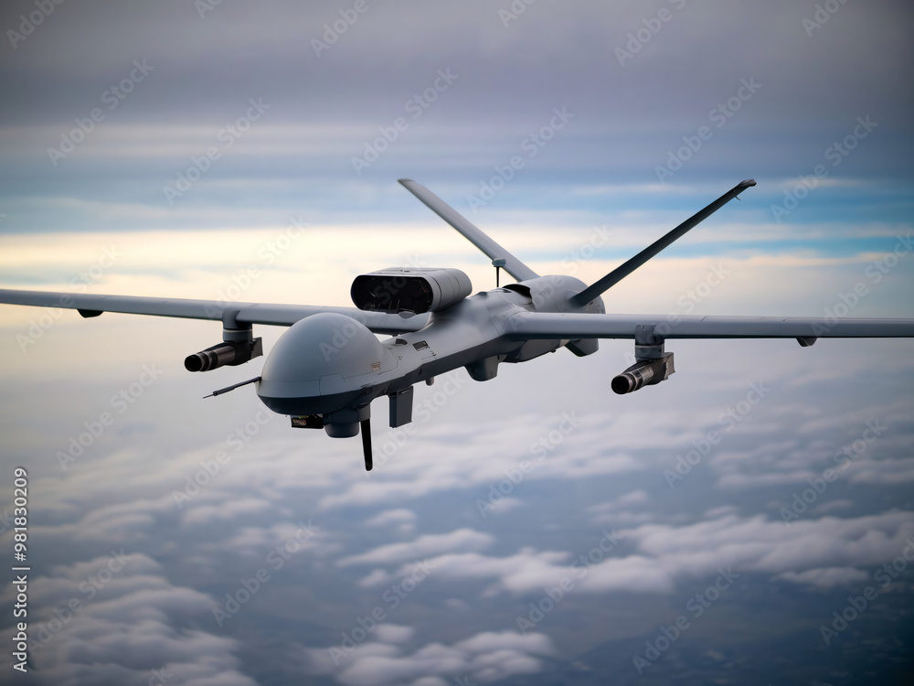 Fototapeta premium Military Drone Surveillance Over Clouds