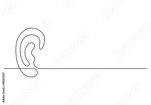 Human ear continuous one line drawing. Isolated on white background vector illustration