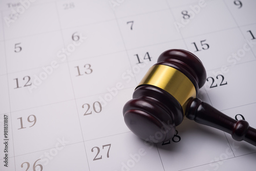 Bild auf Leinwand Judge wood gavel hammer on white blank calendar background copy space