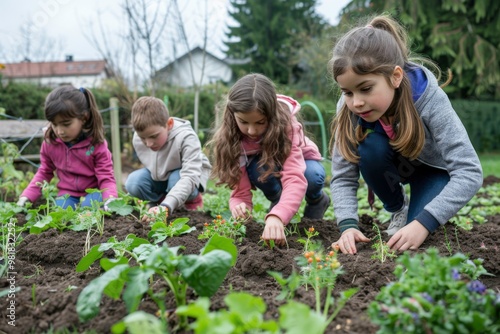 Students engaging in a school garden project
