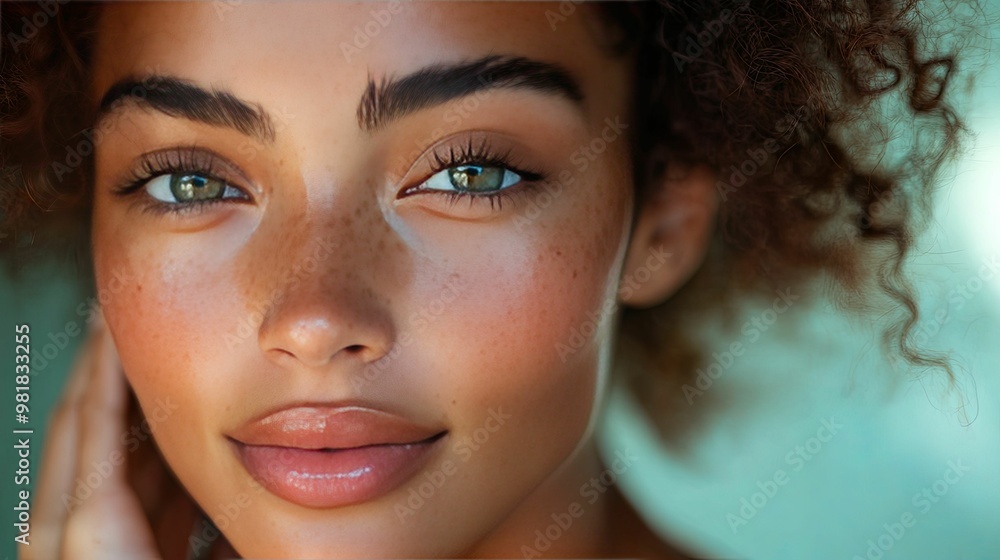 Close-up Portrait of a Woman with Freckles and Curly Hair Close-up Portrait of a Woman with Freckles and Curly Hair
