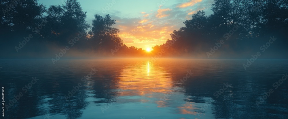 Misty Sunrise Over Still Water Misty Sunrise Over Still Water