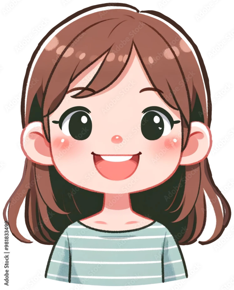 A cheerful and simple illustration of a young girl smiling even more brightly, designed in a very cute and minimalist cartoon style. The illustration copy A cheerful and simple illustration of a young girl smiling even more brightly, designed in a very cute and minimalist cartoon style. The illustration copy
