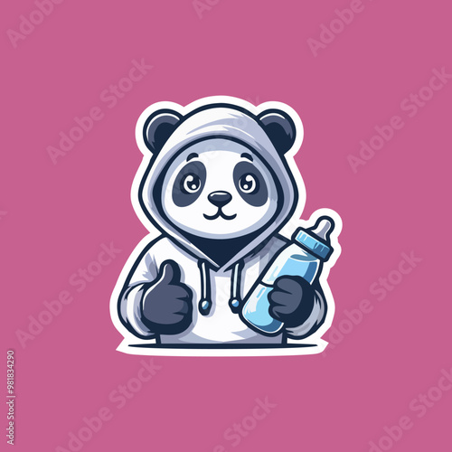 mascot logo panda handle bottle vector illustration for tshirt design photo