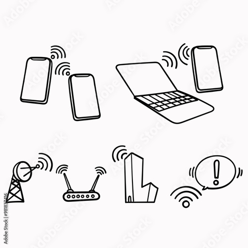 hand drawn doodle wifi signal icon illustration related