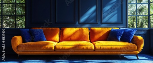 Wallpaper Mural Elegant Yellow Sofa in a Blue Room with Natural Light Torontodigital.ca