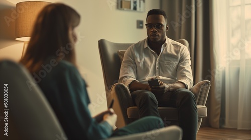 therapist and patient are captured mid-session, engaged in a conversation