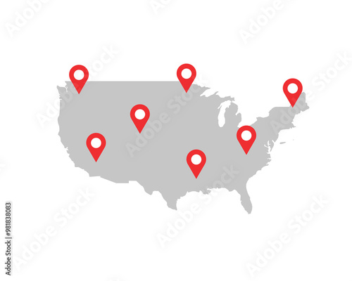 Pin map of the United state of America. Vector illustration