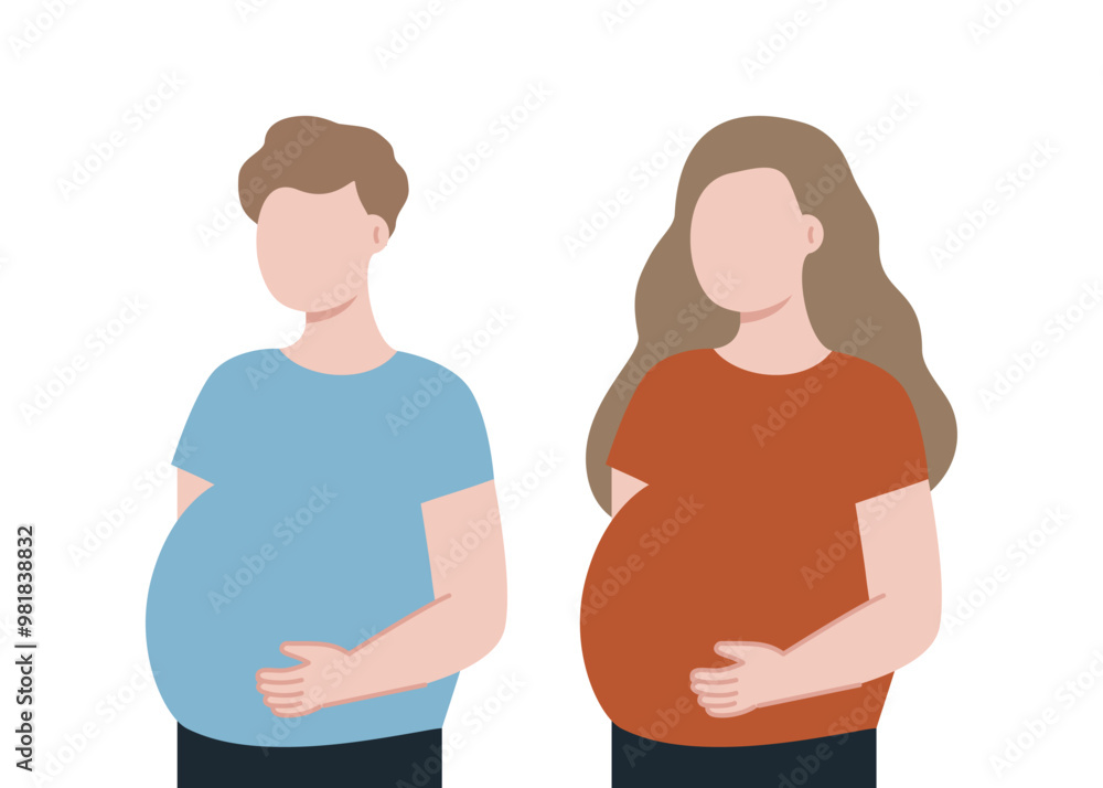 Fat man and woman suffering obesity problem. Loss weight, health, diet, unhealthy eating, harmful habits, negative lifestyle concept. Flat people character vector illustration isolated on background. Fat man and woman suffering obesity problem. Loss weight, health, diet, unhealthy eating, harmful habits, negative lifestyle concept. Flat people character vector illustration isolated on background.