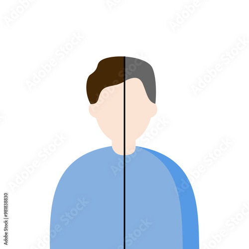 Young and old man portrait. Aging, Maturity, lifestyle concepts. Flat cartoon character vector design illustration.