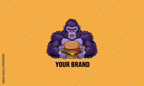 Fierce gorilla holding a burger cartoon vector
