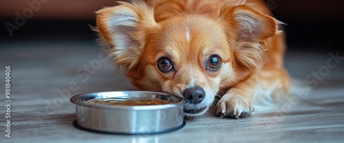Small Dog Looking at Water Bowl