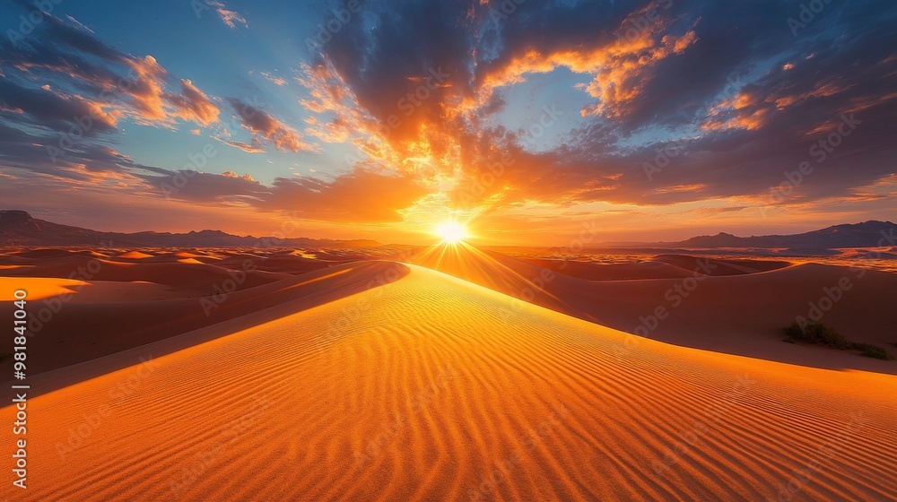 Golden Hour Sunset Over a Desert Dune Landscape Golden Hour Sunset Over a Desert Dune Landscape