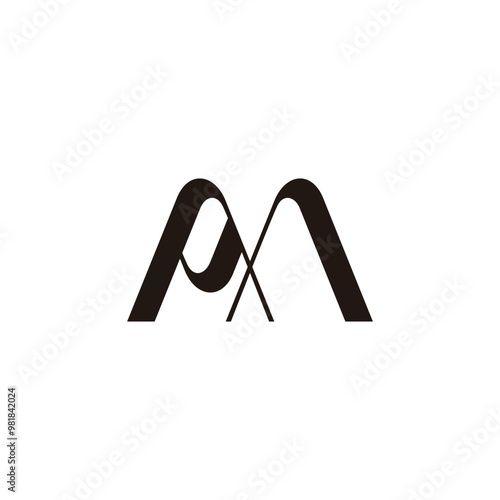 letter pm ribbon linked simple geometric logo vector