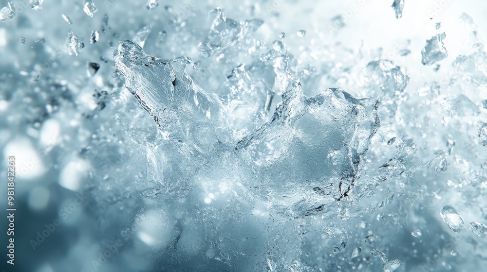 Abstract Close-Up of Chunks of Ice in Water