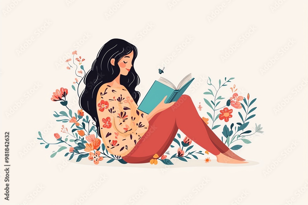 Reading a Book with Study Elements - A Calming Illustration Highlighting Time Management, Focus, and the Joy of Learning Reading a Book with Study Elements - A Calming Illustration Highlighting Time Management, Focus, and the Joy of Learning