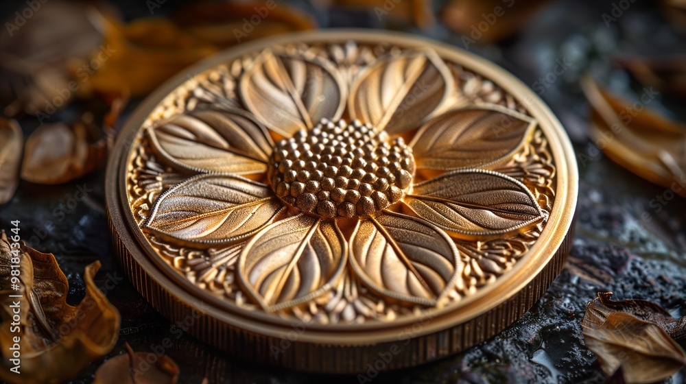 Golden Flower Coin: A Close-Up Look at Intricate Design Golden Flower Coin: A Close-Up Look at Intricate Design