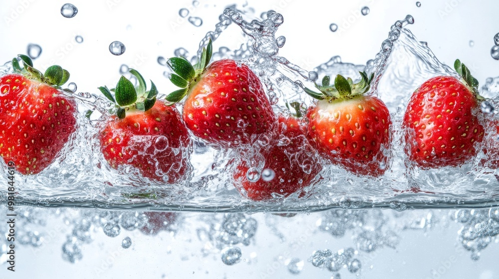 Red Strawberries Splashing in Clear Water Red Strawberries Splashing in Clear Water