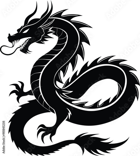 Elegant Black Chinese Dragon Silhouette