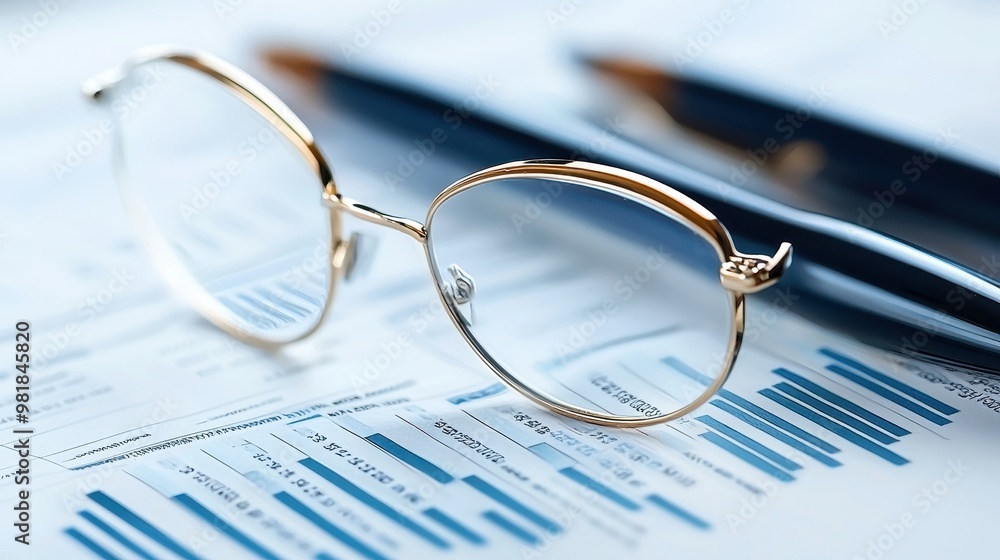Gold Rim Glasses on Blue Bar Chart Report Analysis Gold Rim Glasses on Blue Bar Chart Report Analysis