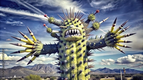 A Monsterous Cactus with Sharp Spikes and a Ferocious Grin photo