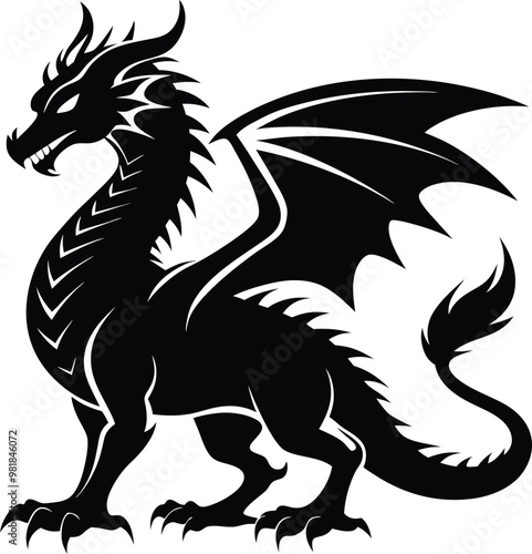 Majestic Standing Dragon with Wings – Bold Silhouette Design.