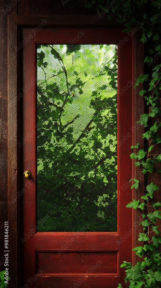 Tranquil Woodland Retreat Through a Rustic Doorway Tranquil Woodland Retreat Through a Rustic Doorway