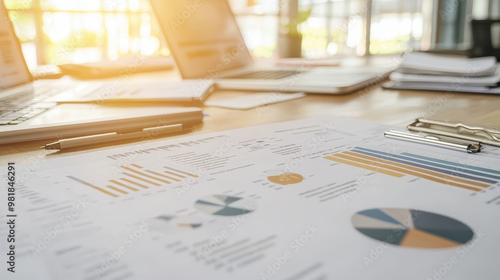 Business Charts and Graphs on Clipboard with Pen Business Charts and Graphs on Clipboard with Pen
